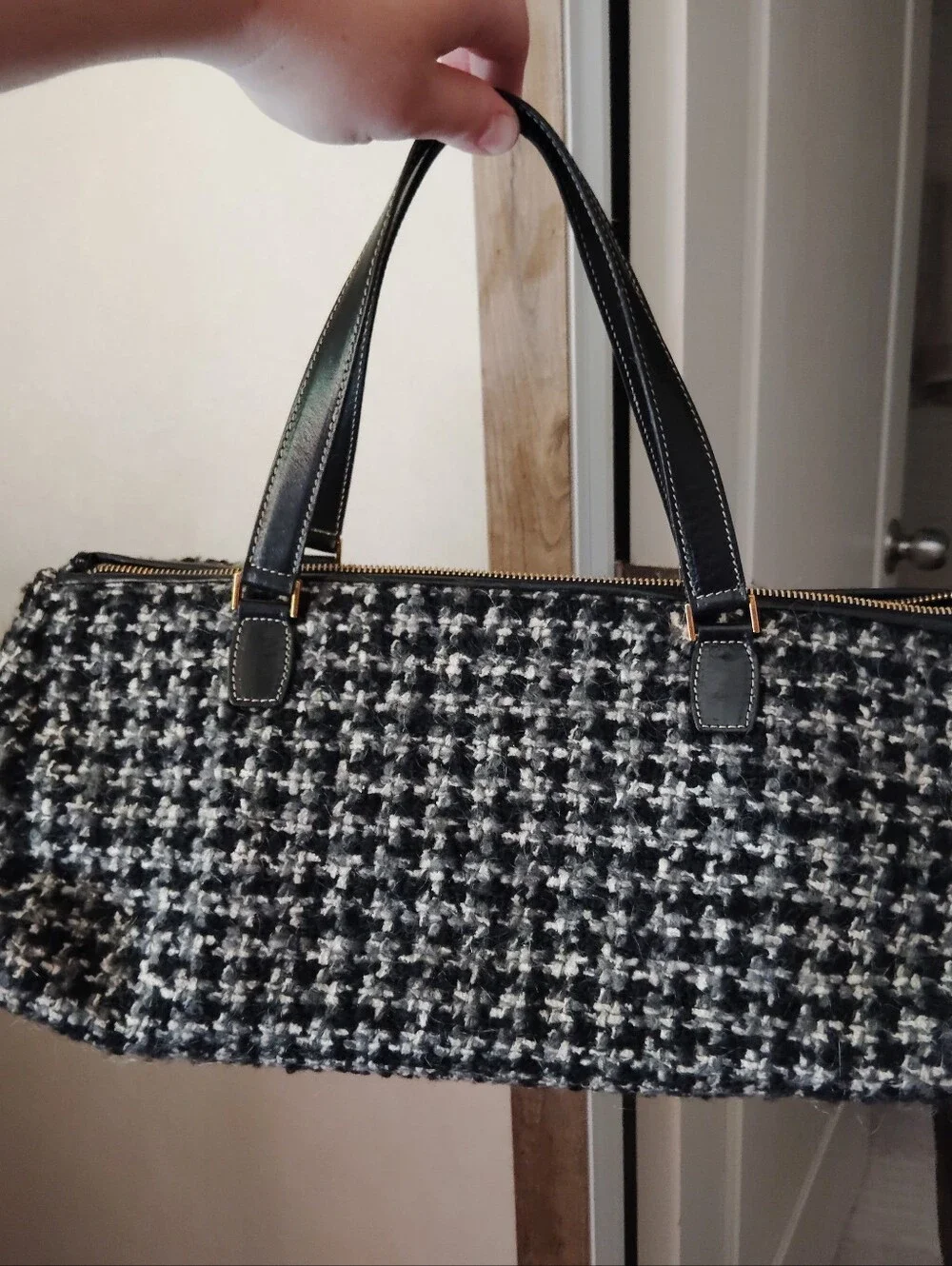 Authentic Kate Spade $350 Boucle Tweed Black & Gray Satchel Handbag